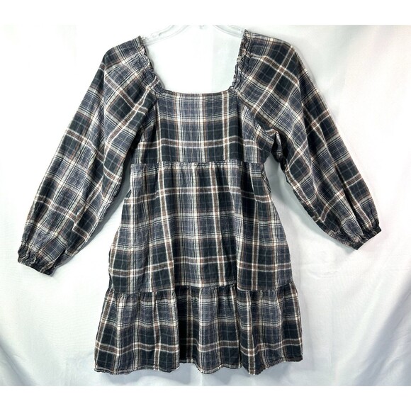 Universal Thread Plaid Puff Sleeve Baby Doll Peasant Blouse Women’s Size S - Picture 1 of 10